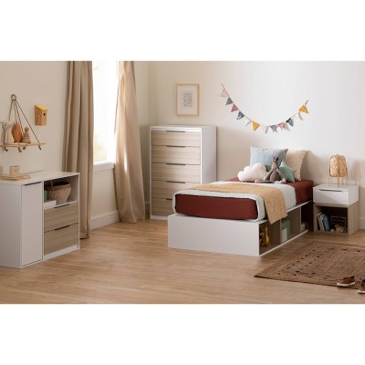Soft Elm and White 1-Drawer Nightstand with Open Storage