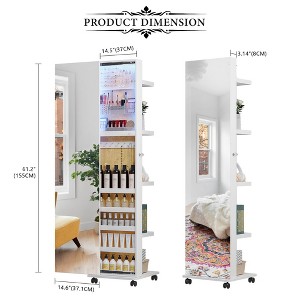 Vlsrka 360° Rotating LED Jewelry Armoire, Side Pull Mirror, Dimmable, Large Floor Organizer with 4 Rollers & Shelves - 1 of 4