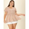 Women's Plus Size Floral Smocked Waist Flare Sleeve V Neck Peplum Blouses - Agnes Orinda - 3 of 4