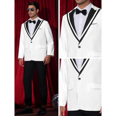 Lars Amadeus Men's Formal Business Color Block Peak Lapel Prom Blazers White Medium — фото 5