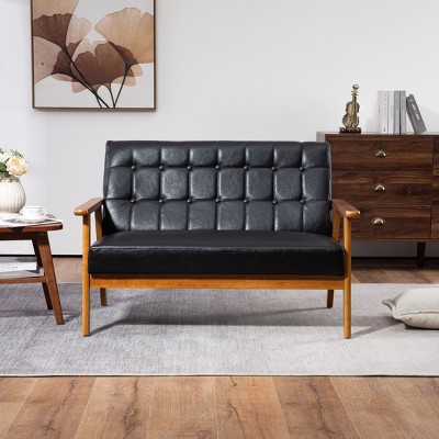 NicBex PU Leather Loveseat Sofa Modern Lounge Sofa Couch with Soft Cushion and Wood Frame for Bedroom,Living Room,Black