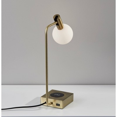 Adjustable Antique Brass Desk Lamp with Wireless Charger
