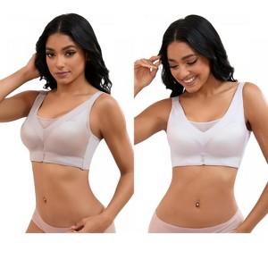 INSPIRE CHIC 2 Pcs Women's V-Neck Mesh Wirefree Adjustable Straps U Back Minimizers Bras - 1 of 4