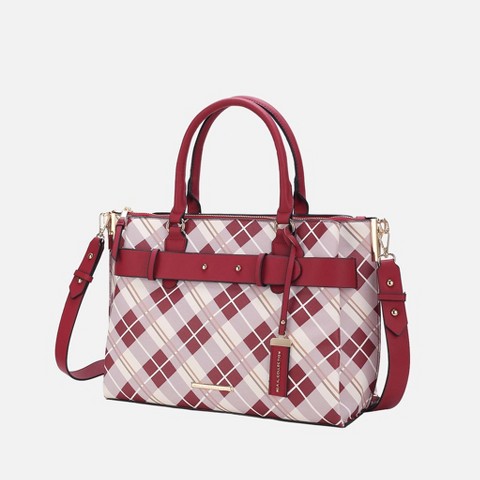 MKF Collection Vivian Plaid Women’s Satchel Bag by Mia K - Burgundy Red