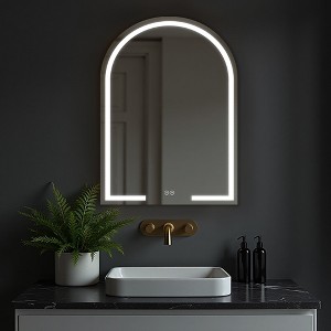 LED Aluminum Alloy Frame Arch Right Angle Gold Inner Illuminated Bathroom Wall Mirror  (Fog-Free) - 1 of 3