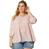 Agnes Orinda Women's Plus Size V Neck Babydoll 3/4 Lantern Sleeve Casual Floral Flowy Blouses - 2 of 4