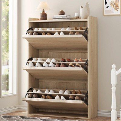 Whizmax Shoe Cabinet with 3 Flip Drawers, Modern Shoe Rack Storage Organizer with Adjustable Shelves, Hidden Freestanding Shoe Cabinet for Entryway