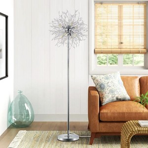 Vynxaria 69 Inch Silver Chrome Floor Lamp with 32 Firework Crystal Hangers, for Bedroom & Living Room, Bulb Not Included - 1 of 4