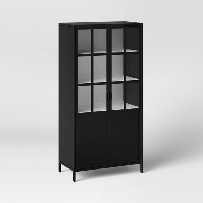 Half Glass Display Cabinet Black 