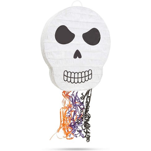 Spooky Central Small Skull Piñata For Halloween Party, Pull String