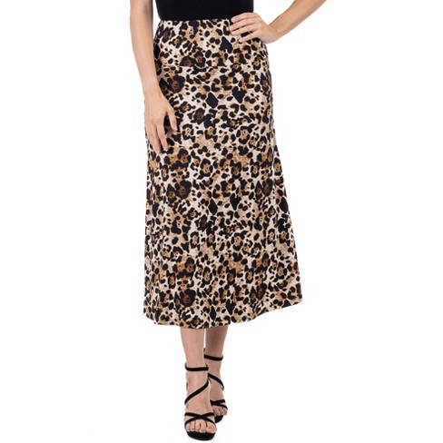 24seven Comfort Apparel Womens Brown Animal Print Maxi Skirt-Red Multi-S