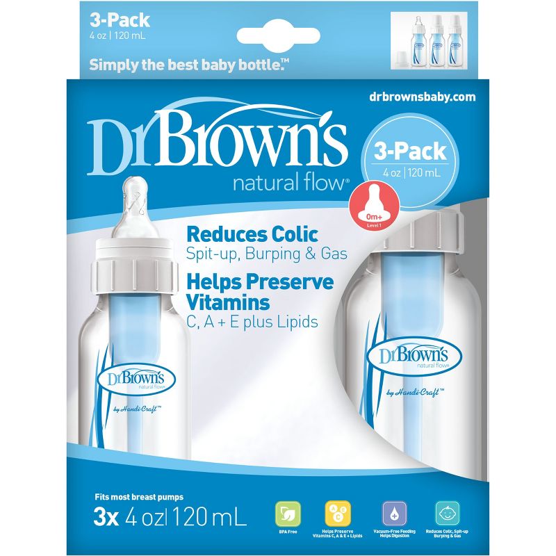 Dr. Brown&#39;s Natural Flow Anti-Colic Baby Bottle - Blue - 4oz/3pk, 4 of 11