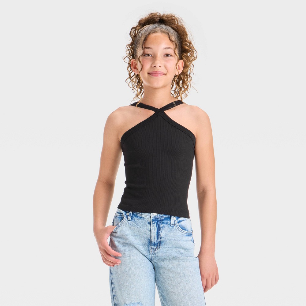 Girls' Halter Top - art class™ Black S: Lightweight Ribbed Pullover, Sleeveless Fashion Tee,