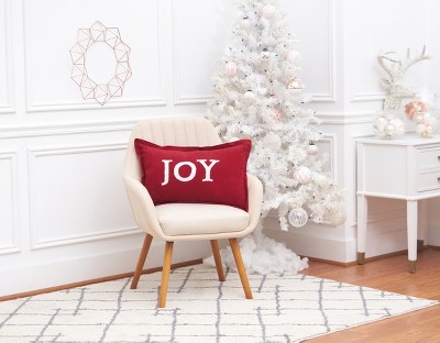 Joy Ruby Red Cotton Canvas Holiday Throw Pillow