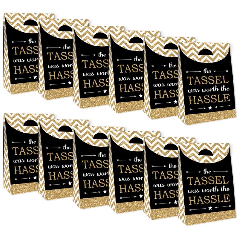 Big Dot of Happiness Tassel Worth The Hassle - Gold - Graduation Gift Favor Bags - Party Goodie Boxes - Set of 12, 6 of 10