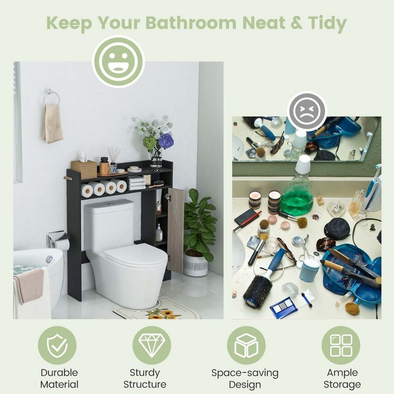 Costway Over the Toilet Bathroom Cabinet Floor Storage Organizer with Adjustable Shelves Black/White, 5 of 11