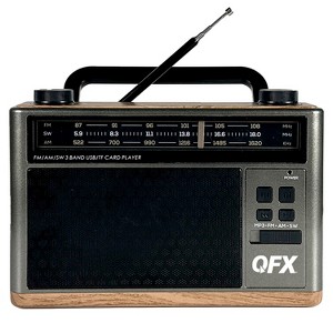 QFX® Retro-Style Portable AM/FM/Shortwave Radio with Bluetooth®, Flashlight, and Party Light, Brown, Retro-1937 in Black - 1 of 4
