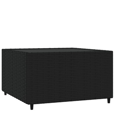 vidaXL Square Patio Coffee Table – Black Poly Rattan Outdoor Table with Tempered Glass Top,