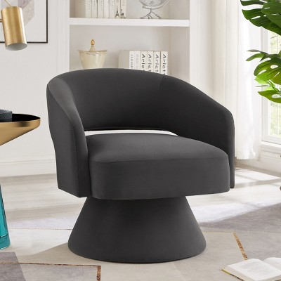 Velvet Swivel Barrel Chair,360° Rotating Accent Armchair with Open Back,27.5" Wide Lounge Chair for Living Room Bedroom-Baofuwish
