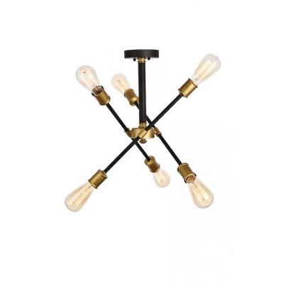 Elegant Lighting Axel Collection Flushmount D17.1 H16.6 Lt:6 Black and Brass Finish
