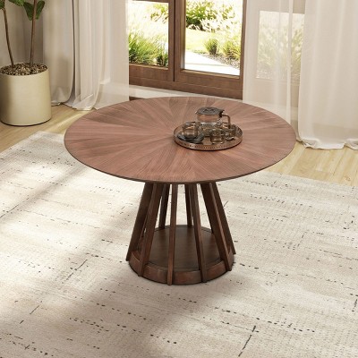 1 PC Modern Round Kitchen Table,Dining Table With MDF Tabletop And Rubber Wood Pedestal,Solid Wood Kitchen Dining Table-Coolbibila