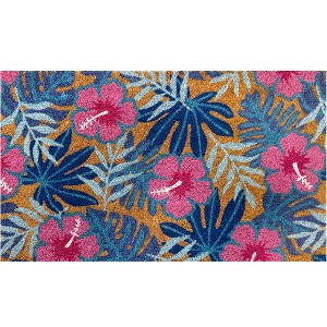 Briarwood Lane Spring Coir Doormat 30x18 Pink and Blue Tropical For Spring Coir Doormat - 1 of 3