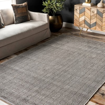 Gray Herringbone Handwoven Cotton 4' x 6' Rug