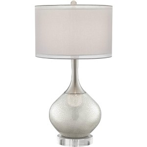 Possini Euro Design Swift Modern Table Lamp with Round Riser 32" Tall Mercury Glass USB Charging Port Dimmer Double Drum Shade for Bedroom House Desk - 1 of 4