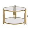 Zeus & Ruta 31.5" Modern Glass Coffee Table with Asymmetrical Metal, Circular Drum Base, Gold Finish & Lower Shelf - 4 of 4