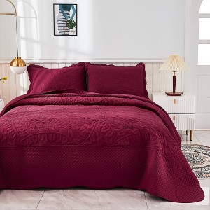 Marcielo 3 Pcs Cotton Oversized Embroidery Quilt Bedspread Set T0 - 1 of 4
