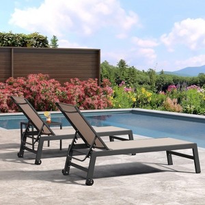 PURPLE LEAF Patio Chaise Lounge Set 2 Pieces Textilene Pool Lounge Chairs with Wheels Sunbathing Chair for Outdoor, Beach, Yard, Side Table Included - 1 of 4