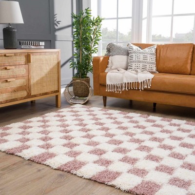 Hauteloom Atira Pink Checkered Shag Rug