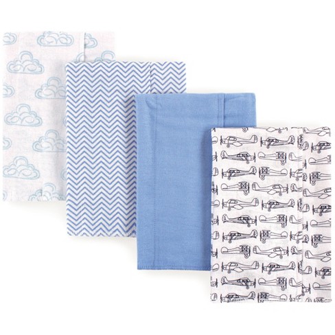 Hudson Baby Infant Boy Cotton Flannel Burp Cloths 4pk, Airplane, One 