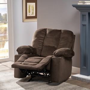 TinyHomie Luxurious Manual Recliner Chair in Chocolate with Skin Friendly Fabric and Dual Cup Holders - 1 of 4