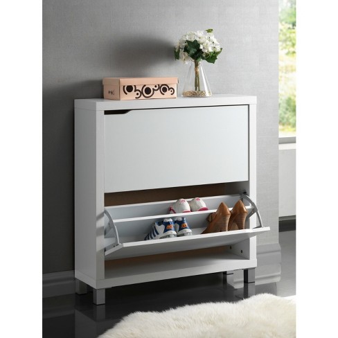 Simms 2 Drawer Modern Shoe Cabinet White Baxton Studio Target