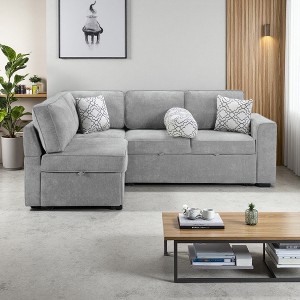 84" Convertible L-Shaped Sectional Sofa Bed with Pull-Out Sleepers & Storage - 1 of 4