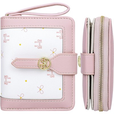 FATMOON Cute Small Women’s Wallet with Bow Design & Zippered Pocket & ID Window - Compact PU Leather Card Holder for Daily Use & Travel