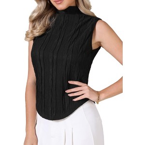 INSPIRE CHIC Women's Sleeveless Textured Business Casual Outfits Trendy Tank Top Mock Neck Shirts - 1 of 4