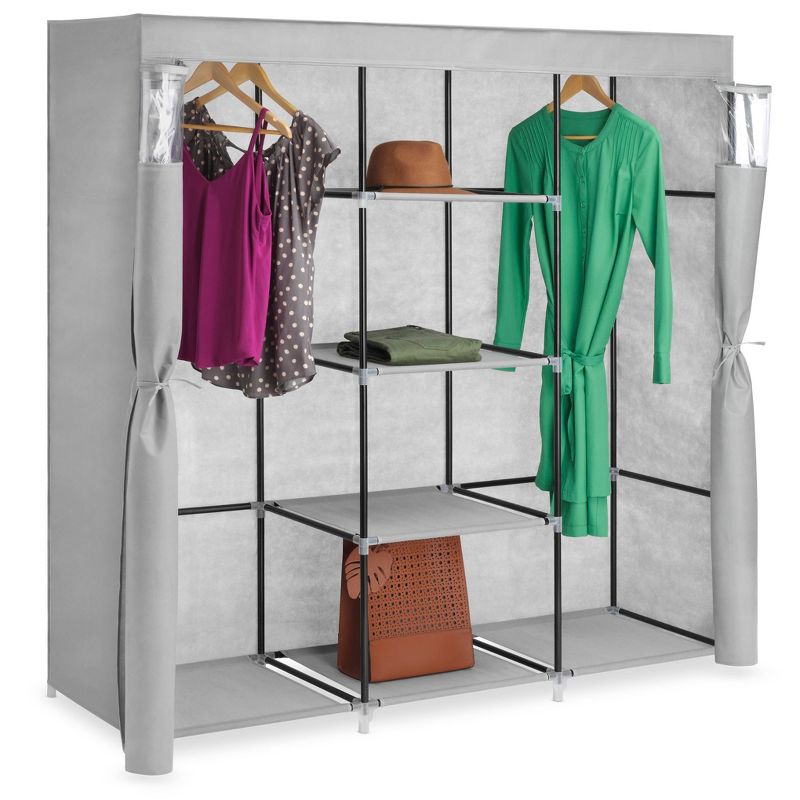 Whitmor Covered Wardrobe with Storage Shelves Gray, 3 of 5