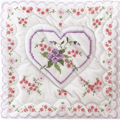 Tobin Stamped White Quilt Blocks 18"X18" 6/Pkg-Lilac Hearts