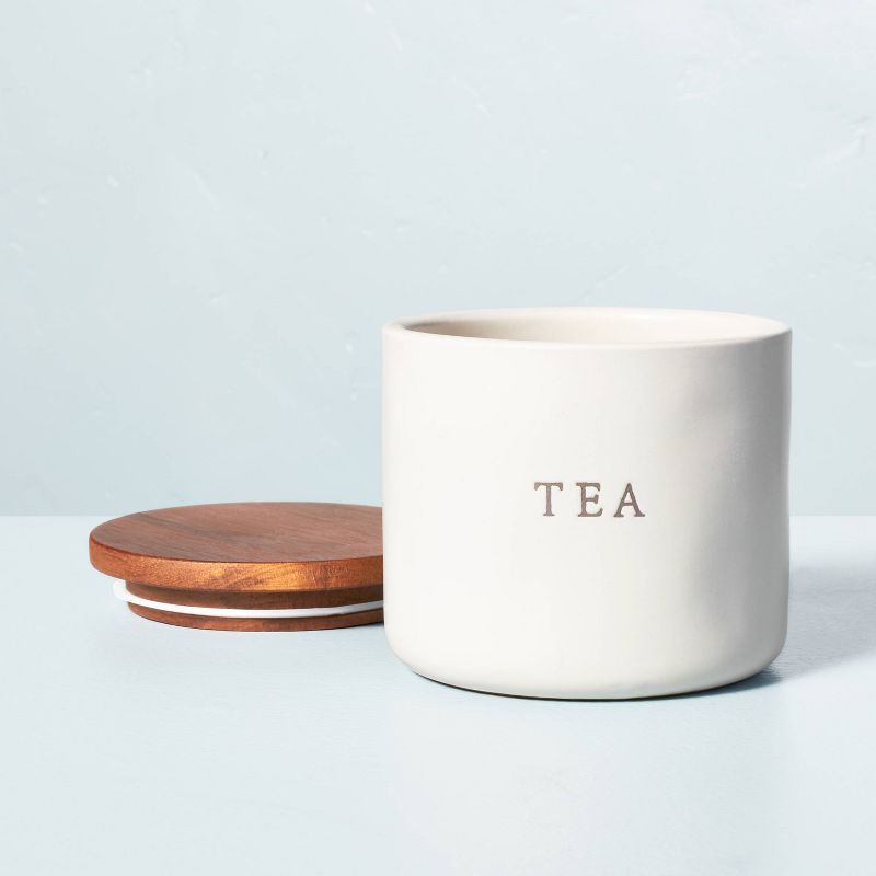 16oz Stoneware Tea Canister with Wood Lid Cream/Brown - Hearth &#38; Hand&#8482; with Magnolia, 4 of 11
