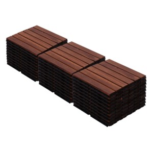 Syemin Carpet Tiles 10 PCS Patio Deck Tiles, Interlocking Deck Tiles Striped, Square Outdoor Flooring for Patio, Pool Side, Brown, 12"*12"*0.75" - 1 of 4