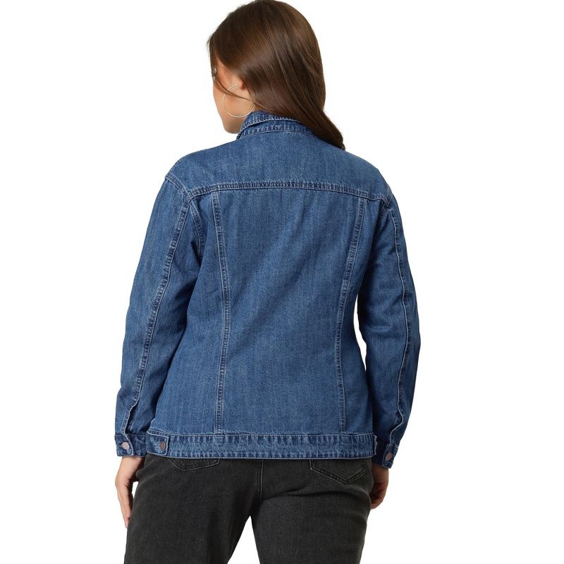 Agnes Orinda Women's Plus Size Outerwear Button Front Washed Casual Denim Jackets, 6 of 8