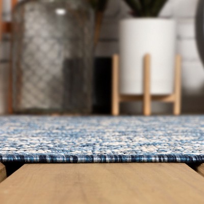 Navy and Gray Synthetic Flat Woven Rectangular Area Rug