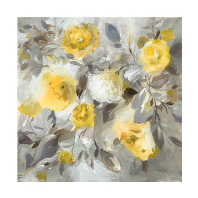 Danhui Nai Floral Uplift Yellow and Gray Canvas Art, 24" x 24"