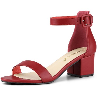 Allegra K Women's Block Low Heels Ankle Strap Sandals Red 7.5 : Target