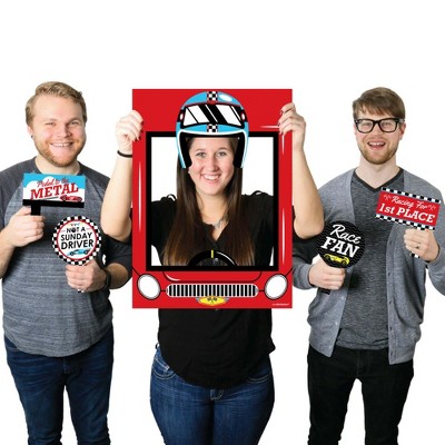 Big Dot of Happiness Let's Go Racing - Racecar - Baby Shower or Birthday Party Selfie Photo Booth Picture Frame & Props - Printed on Sturdy Material