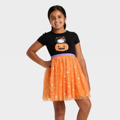 Girls' Sanrio Hello Kitty Halloween Tulle Character Dress - Black/Orange