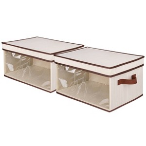 WeThinkStorage Folding Fabric Storage Bin with Lid and Handle 46L Capacity Ivory - 1 of 4