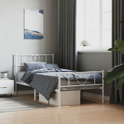 vidaXL Metal Bed Frame with Headboard and Footboard White 39.4 in.x74.8 in. Twin